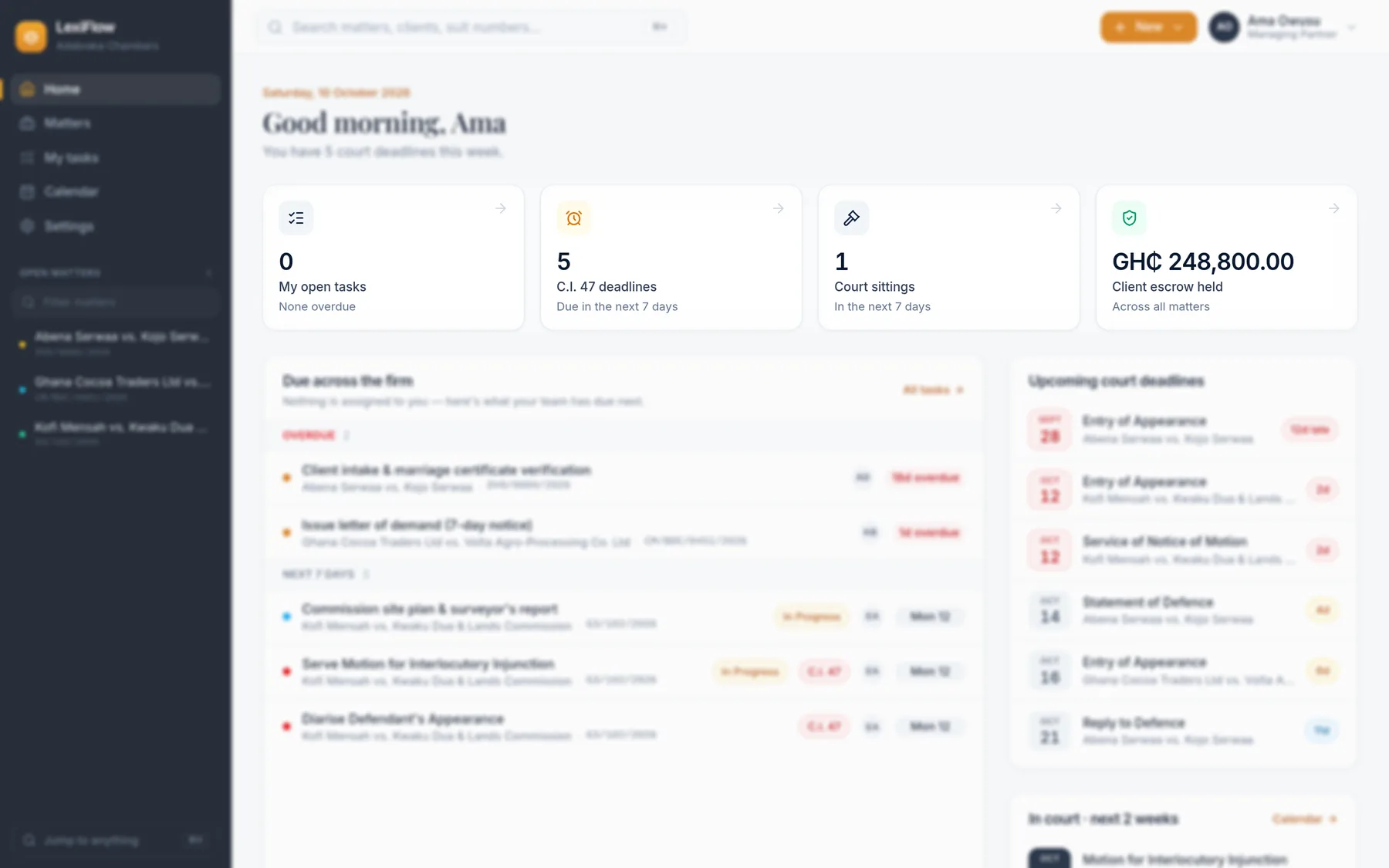 Preview of the Docket360 home dashboard